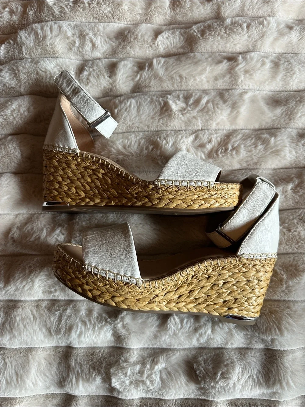 Franco Sarto White Espadrille Wedge Sandals with Ankle Strap